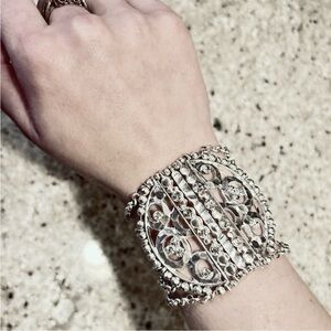 Victorian Silver Multi Chain Crystal Rhinestone Bangle